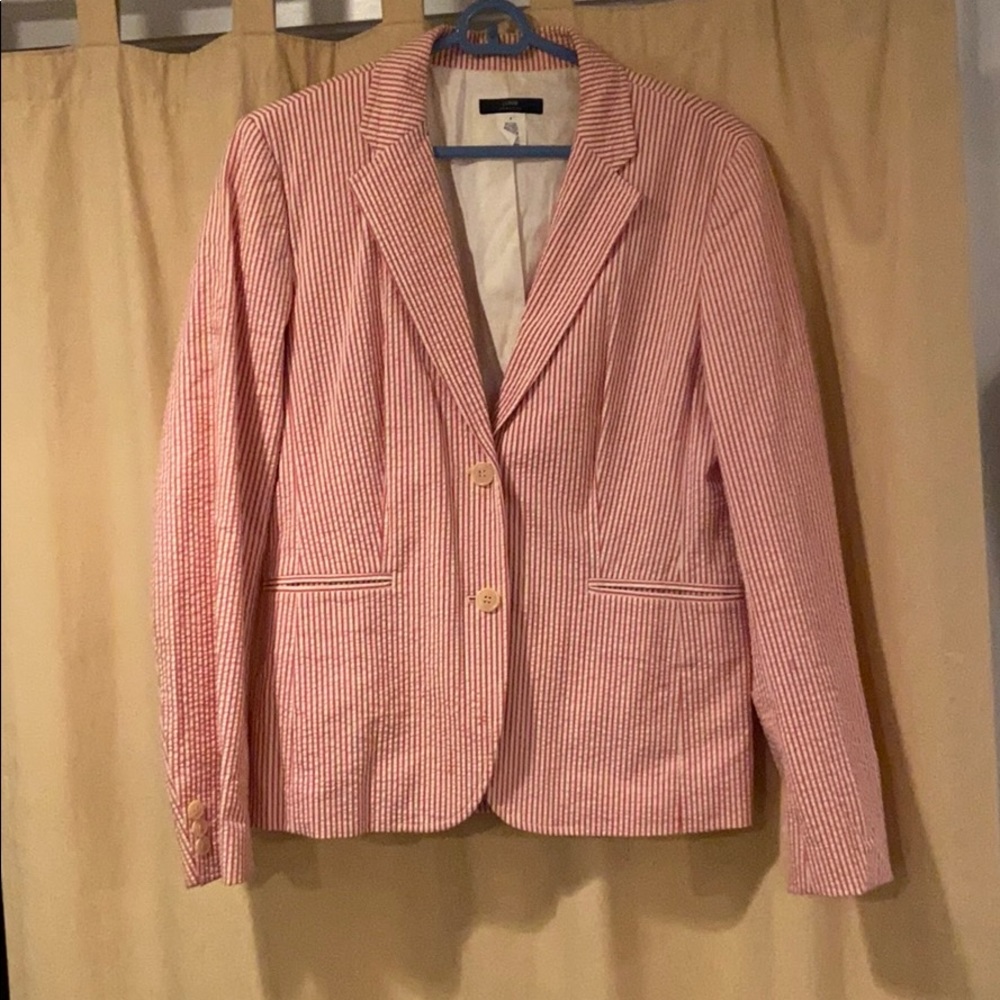 JCrew Seersucker Blazer Red and White